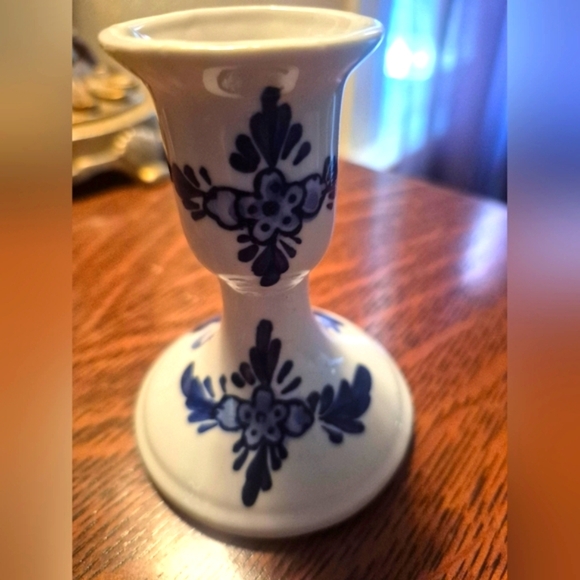 Vintage Delft Blue and White Floral Windmill Candle Holder Handpainted - Picture 5 of 6